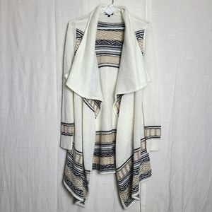Dynamite Open Cardigan Sweater Black Cream Tan Nordic Fair Isles Knit